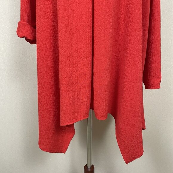 Ali Miles Tunic Top Women 1X Asymmetrical Artsy Crinkle Textured Long Sleeve Red - Picture 9 of 16